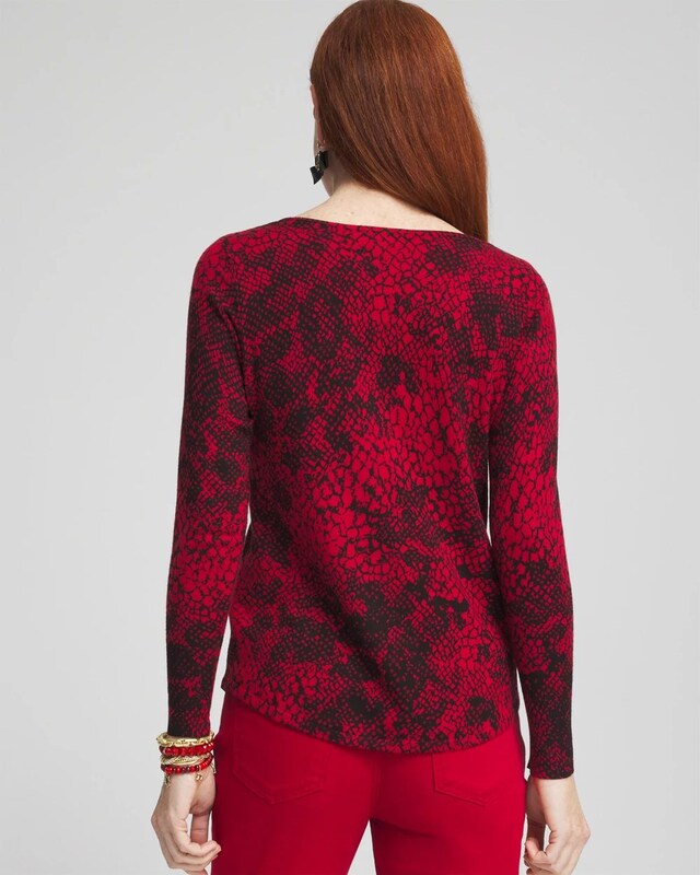 Snake Print V-Neck Pullover Sweater - image 3